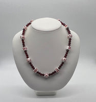 Deep Red and White Beaded Necklace