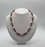 Deep Red and White Beaded Necklace