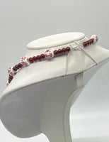 Deep Red and White Beaded Necklace