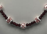 Deep Red and White Beaded Necklace