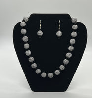 Black and Grey Beaded Necklace with Earrings