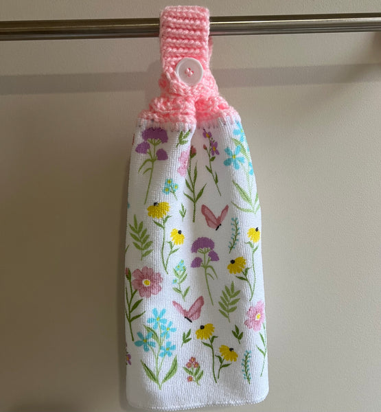 Crochet Kitchen Towel with Spring Flowers