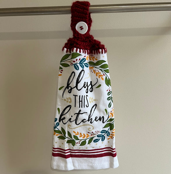 Crocheted Kitchen Towel with Bless This Kitchen