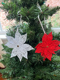 Embroidered Pointsettia Ornaments