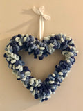 Blue and Off White Heart Shaped Loop Yarn Wreath