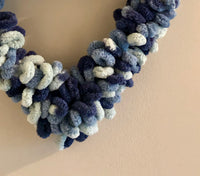 Blue and Off White Heart Shaped Loop Yarn Wreath