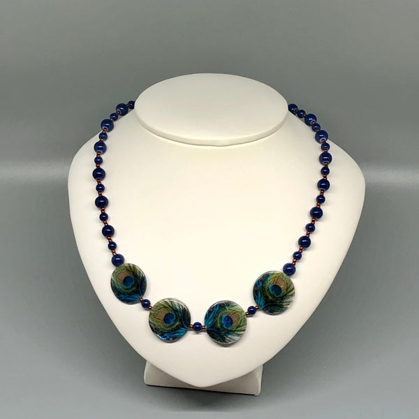 Beaded Necklace with Glass Peacock Feather Beads-KMW Creations