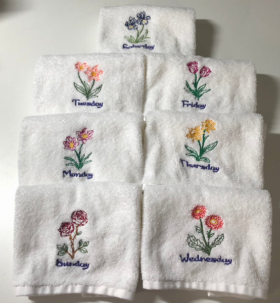 Set of 7 Flower Days of the Week Hand Towels