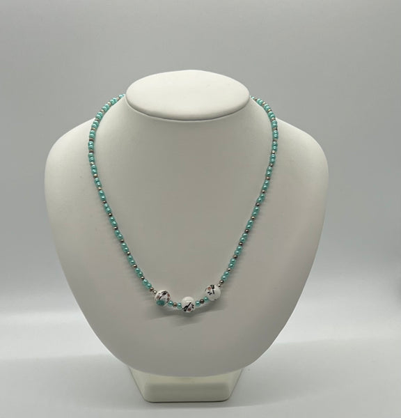 Aqua with Flower Accent Beads Necklace